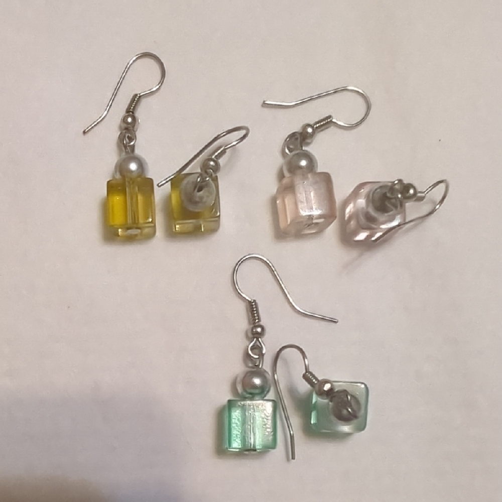 3 Colorful Cube Dangle Earrings Sets
